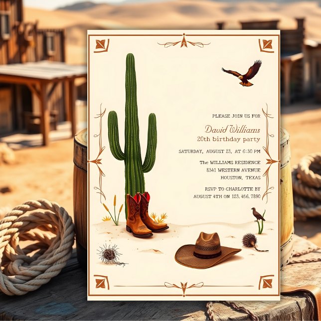 Country Desert Theme Western Cowboy Birthday Invitation (Country Desert Theme Western Cowboy Birthday Invitation)