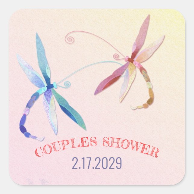 Country Dragonfly Wedding Couples Shower Square Sticker (Front)