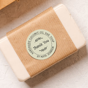 Country Dusty Green Handmade Thank You Classic Round Sticker