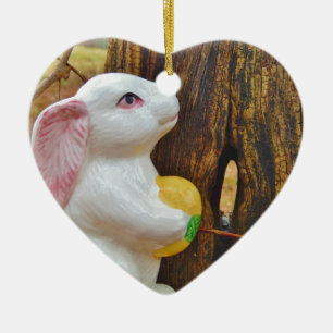 Country Easter Bunny Ceramic Ornament