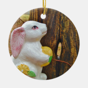 Country Easter Bunny Ceramic Ornament