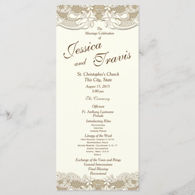 Country Elegance Burlap Floral Wedding Program (Front)
