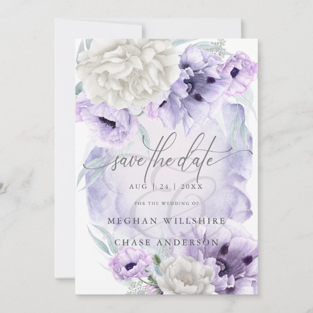 Country Elegant Floral Watercolor Lilac Poppies Invitation (Front)