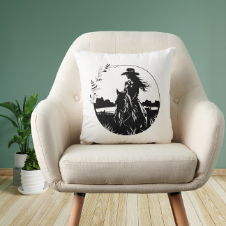 Country Elegant Horse Cowgirl Western Equestrian Cushion