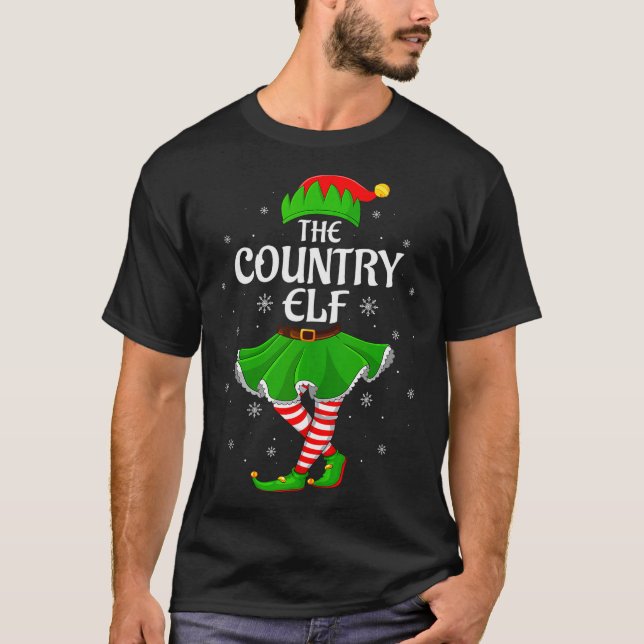 Country Elf Christmas Family Girls Women Elf Squad T-Shirt (Front)