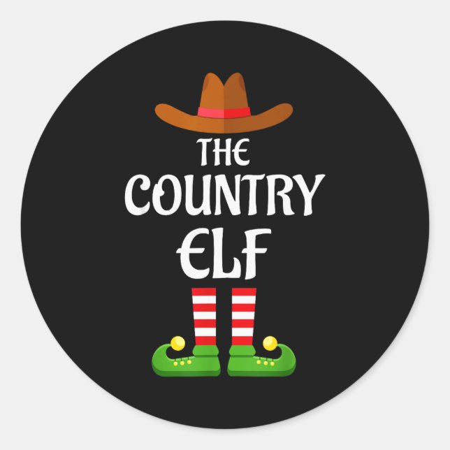 Country Elf Family Matching Group Christmas Cowboy Classic Round Sticker (Front)