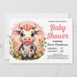 Country Enchanted Pastel Cow Baby Shower Invitation