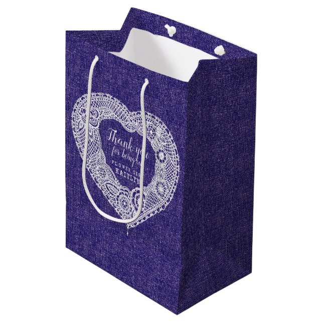 Country fabric and lace effect wedding favour bag (Front Angled)