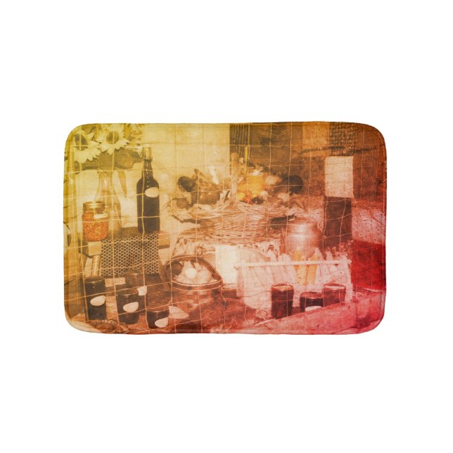 Country Fair Produce Partial Colour Vintage   Bath Mat (Front)