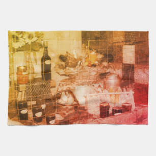 Country Fair Produce Partial Colour Vintage  Tea Towel