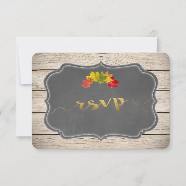 Country Fall Leaves Music Sheet Wedding RSVP Card (Front)
