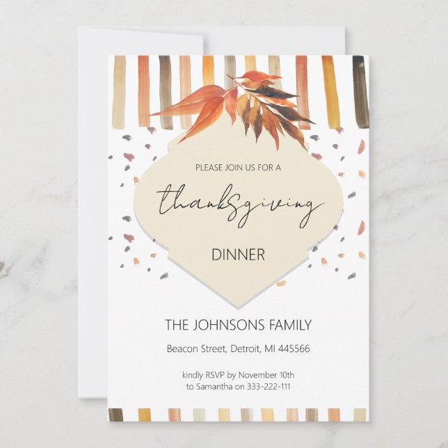 Country Fall Thanksgiving Watercolor Leaves Invitation (Front)