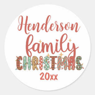 Country Family Name Christmas Classic Round Sticker