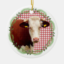 Country Farm Animal Cow Gingham Christmas Wreath