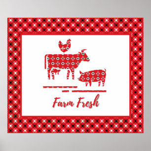 Country Farm Animals Bandanna Print Canvas
