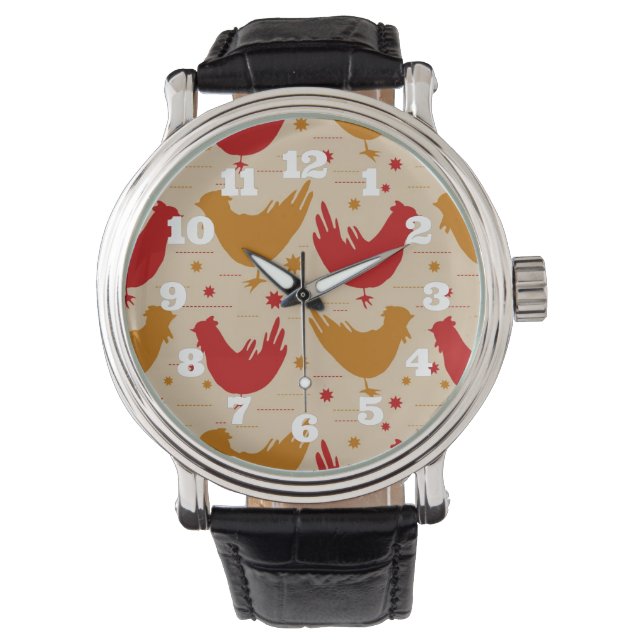 Country Farm Cabin Charm Chickens Roosters Stars Watch (Front)