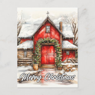 Country Farm Christmas Happy Holidays Everyone Postcard