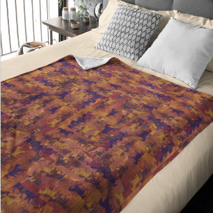 Country Farm Horses Brownish Fleece Blanket