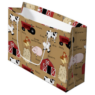 Country Farm pattern large gift bag