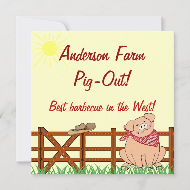 Country Farm Pig Barbecue Invitation (Front)
