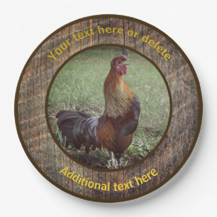 Country Farm Rooster Crowing Personalized Party  Paper Plate