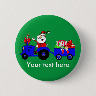 Country Farm Santa On Tractor With Gifts 6 Cm Round Badge