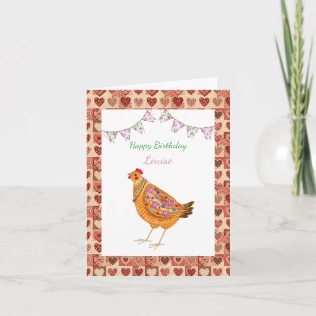 Country Farm Style Cute Chicken Custom Birthday Card (Front)