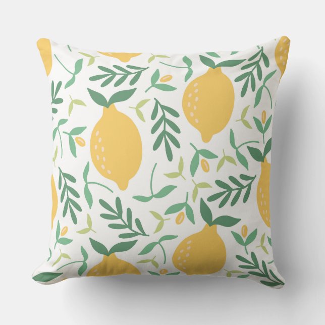Country Farm Yellow & Green Lemon Pattern Cushion (Front)