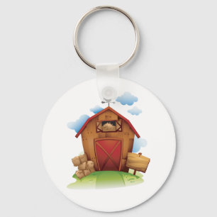 Country Farmhouse Barn with Weather Vane Key Ring