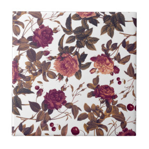 Country Farmhouse Burgundy Rose Cherry Ceramic Tile