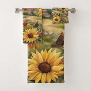 Country Farmhouse Dreamy Golden Sunflower Bath Towel Set