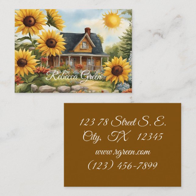 Country Farmhouse Dreamy Golden Sunflowers Business Card (Front/Back)