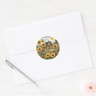 Country Farmhouse Dreamy Golden sunflowers Classic Round Sticker