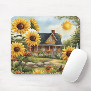 Country Farmhouse Dreamy Golden Sunflowers Mouse Pad