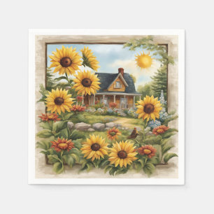 Country Farmhouse Dreamy Golden Sunflowers Napkin