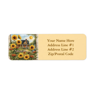 Country Farmhouse Dreamy Golden Sunflowers Return Address Label