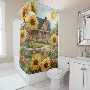 Country Farmhouse Dreamy Golden Sunflowers Shower Curtain