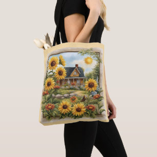 Country Farmhouse Dreamy Golden Sunflowers Tote Bag