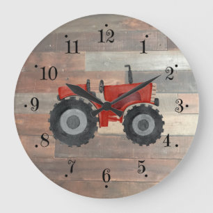 Country Farmhouse Red Tractor Faux Wood Wall Clock