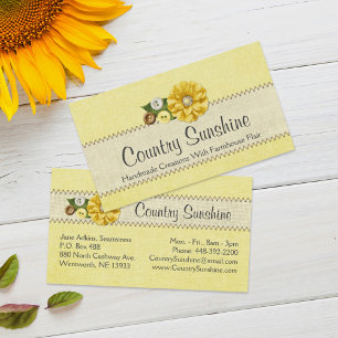 Country Farmhouse Yellow Sewing Buttons & Flower Business Card