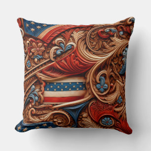 Country Faux Leather Patriotic Cushion