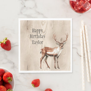 Country Faux Wood Deer Birthday Napkin