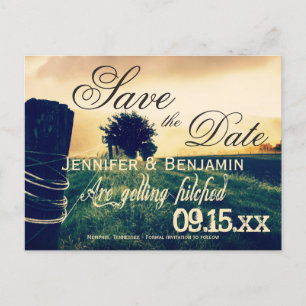 Country Field Fence Post Save the Date Postcards