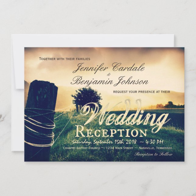 Country Field Fence Post Wedding Reception Invites (Front)