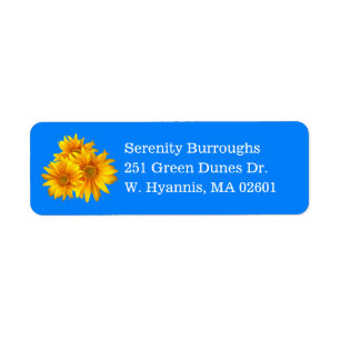 Country Floral Blue Summer Fall Yellow Sunflowers Return Address Label