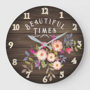 Country Floral Brown Pine Large Clock