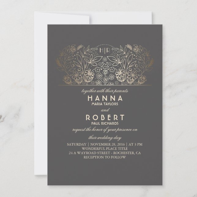 Country Floral - Eternal Romance Gold Wedding Invitation (Front)