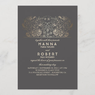 Country Floral - Eternal Romance Gold Wedding Invitation