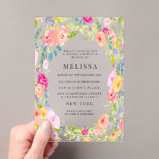 Country Floral Garden BRIDAL Shower Invite Acrylic Invitations