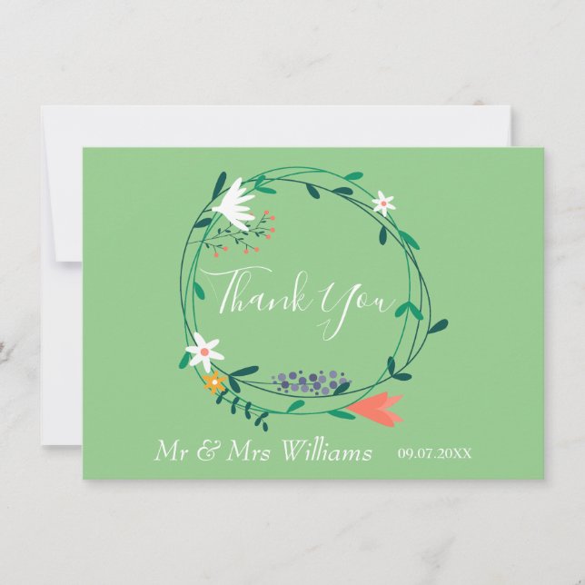 Country Floral Garland Greenery Thank You Card (Front)